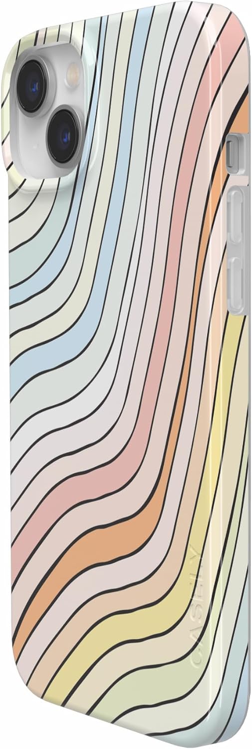 Casely iPhone 14 Plus Case | Ride The Wave | Pastel Rainbow Lined | Compatible with MagSafe | Classic Ultra Slim Design