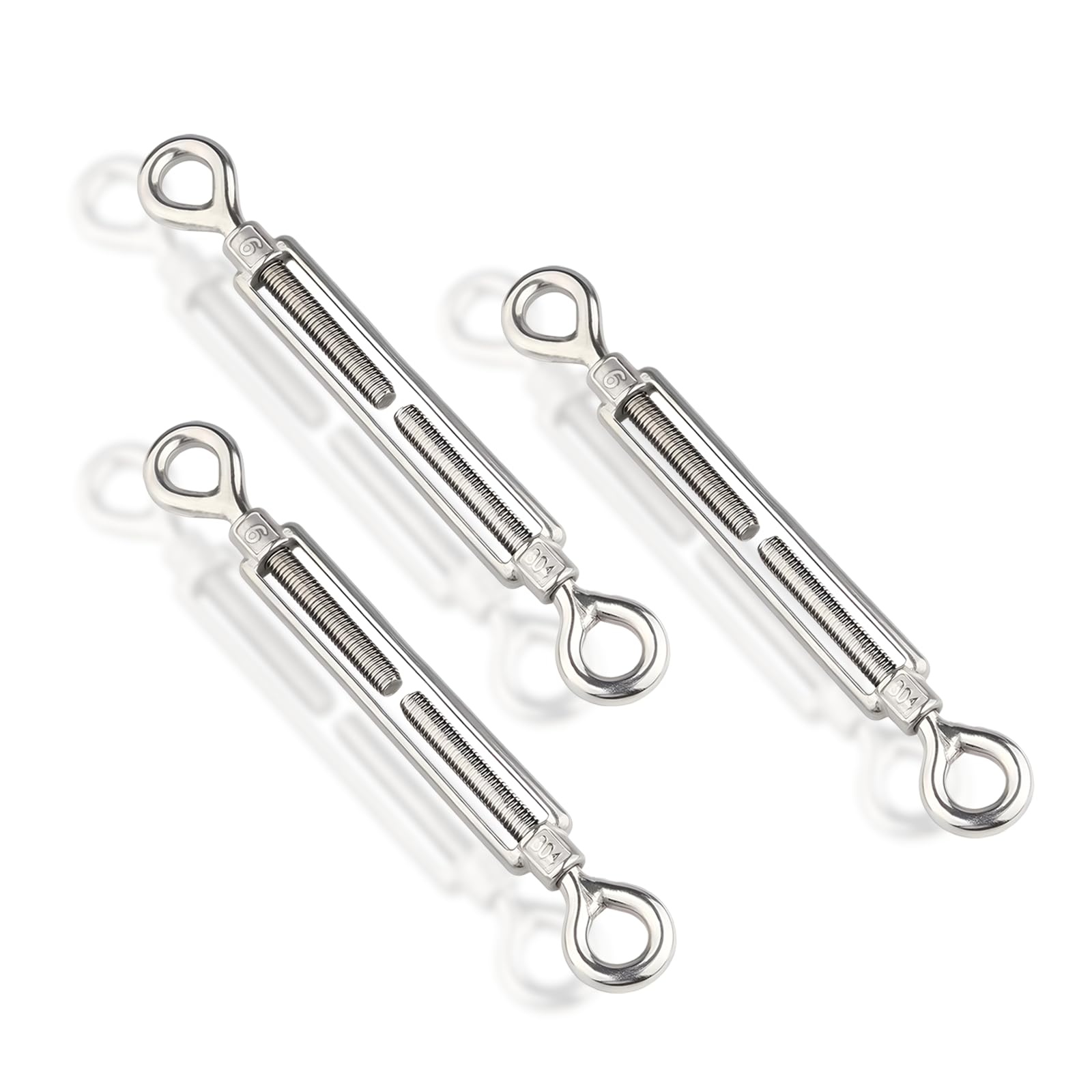 Qjaiune 3Pcs M6 Turnbuckle Eye & Eye Turnbuckles, 304 Stainless Steel Turnbuckle Adjustable Wire Rope Tensioner, Heavy Duty Turnbuckle for Cable Wire