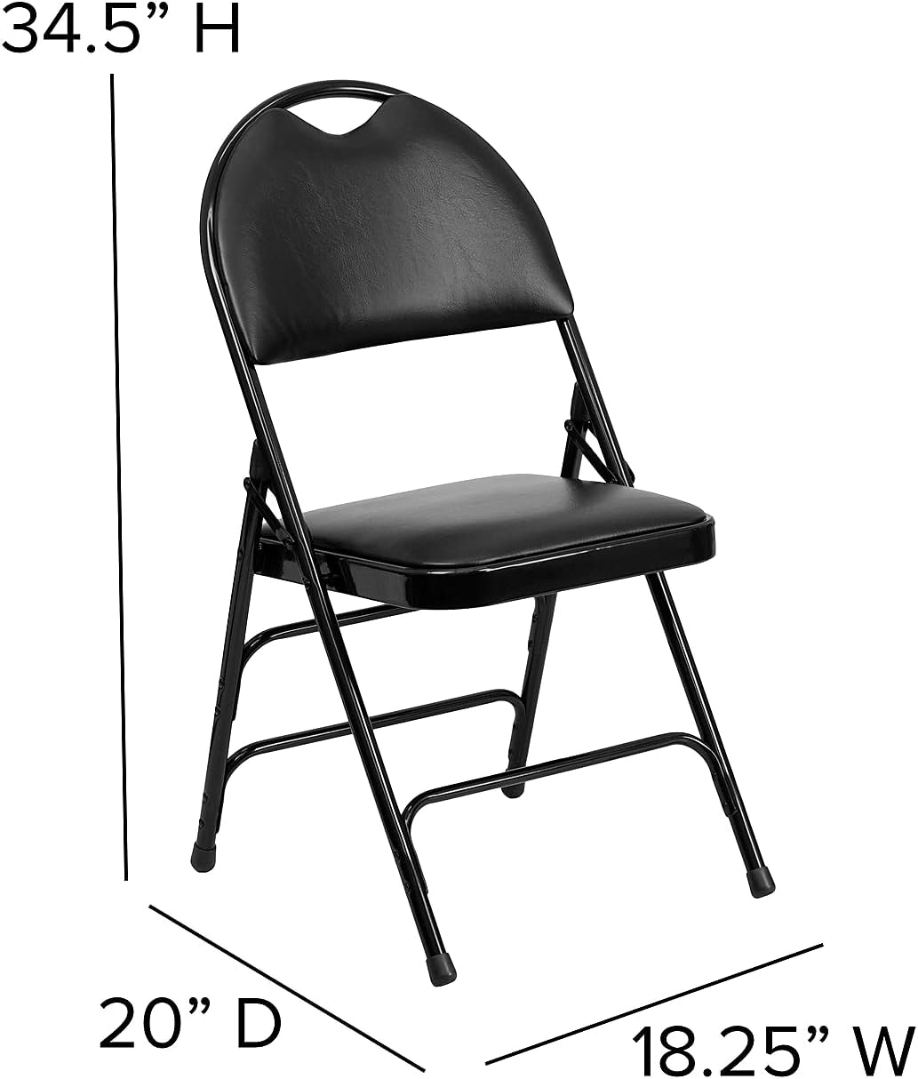 Flash Furniture HERCULES Series Ultra-Premium Triple Braced Black Vinyl Metal Folding Chair with Easy-Carry Handle