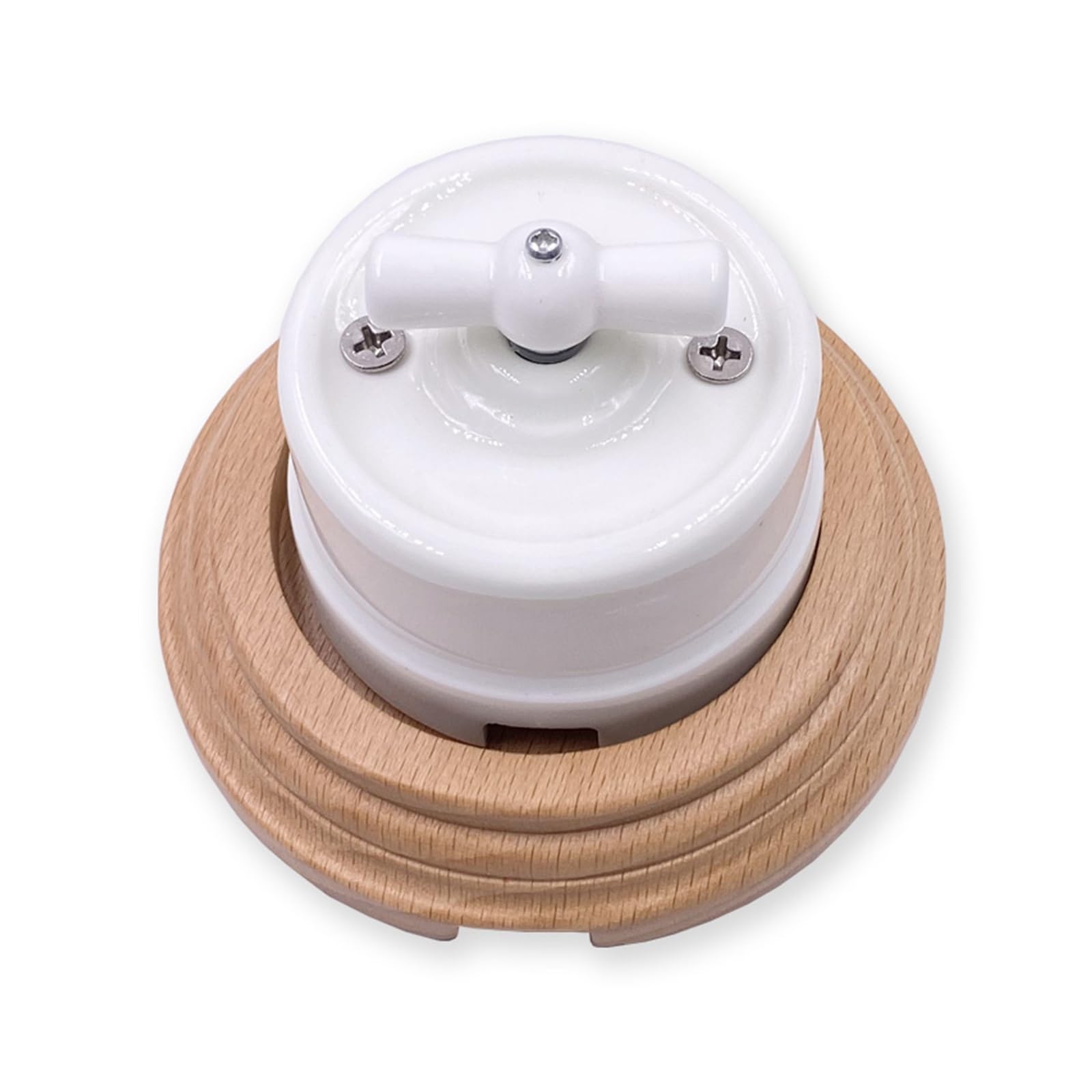 Interruptor giratorio con perilla de cerámica blanca(2-hole wooden base)
