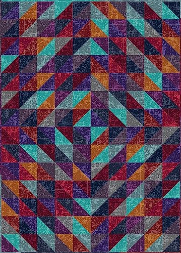 Connecting Threads Beginner Lap Throw Quilt Kit (40.5 x 56.5) - Half-Square Triangle Fun (Weathered Tonals - Jewel)