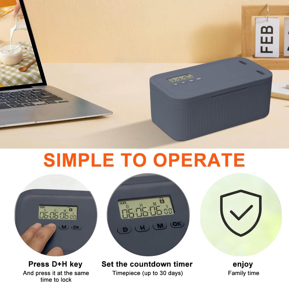 Safe Timed Lock Box, Handy Safe mit Zeitschloss, Handy Gefängnis mit Timer, Zeitverriegelungsbehälter mit 2 Arbeitsmodus, Patientenmedikation, Suchtmanagement, 23,9x13,1x 9,6 cm
