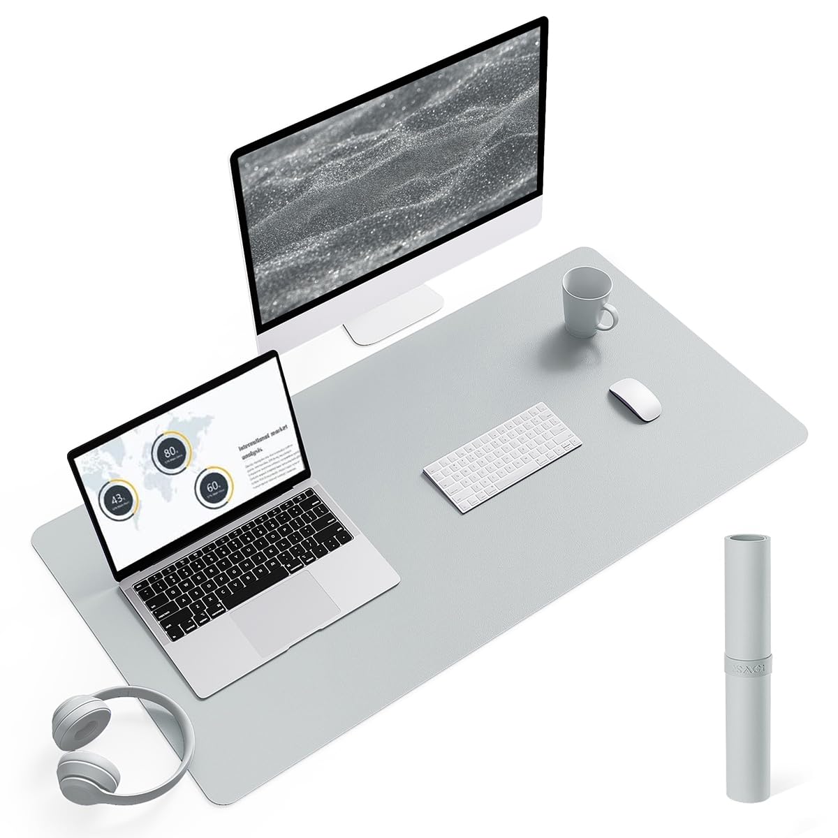 Photo 1 of YSAGi Non-Slip Leather Desk Pad L Size, Waterproof Laptop Computer Desk Keyboard Mat, Table Protector Blotter Mat, Large Mouse Pad for Office/Work/Home/Decor(Silver-Grey, 35.4" x 17")