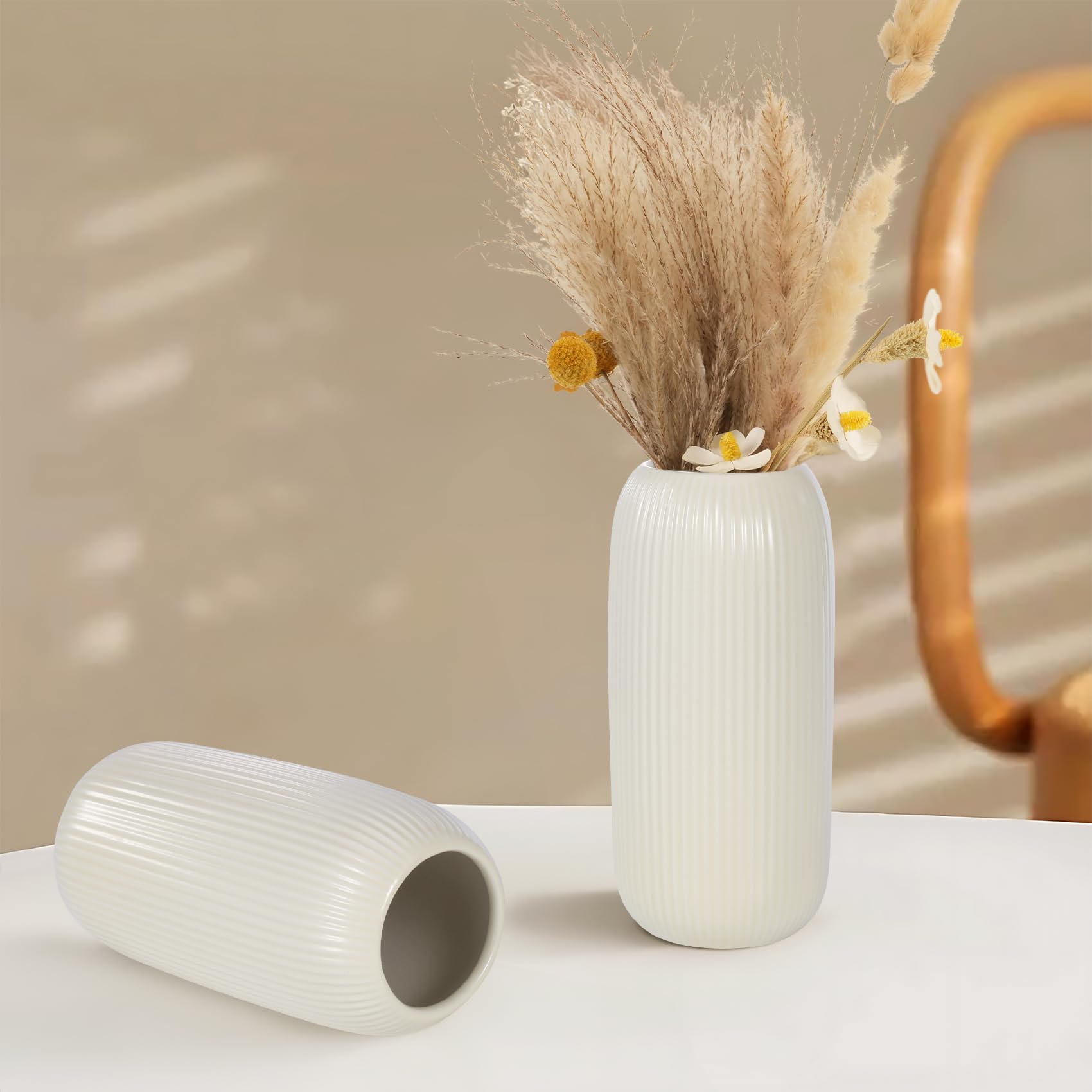 ベージュセラミック花瓶 Amazon.co.jp: 花用ベージュセラミック花瓶、8インチ花器モダン