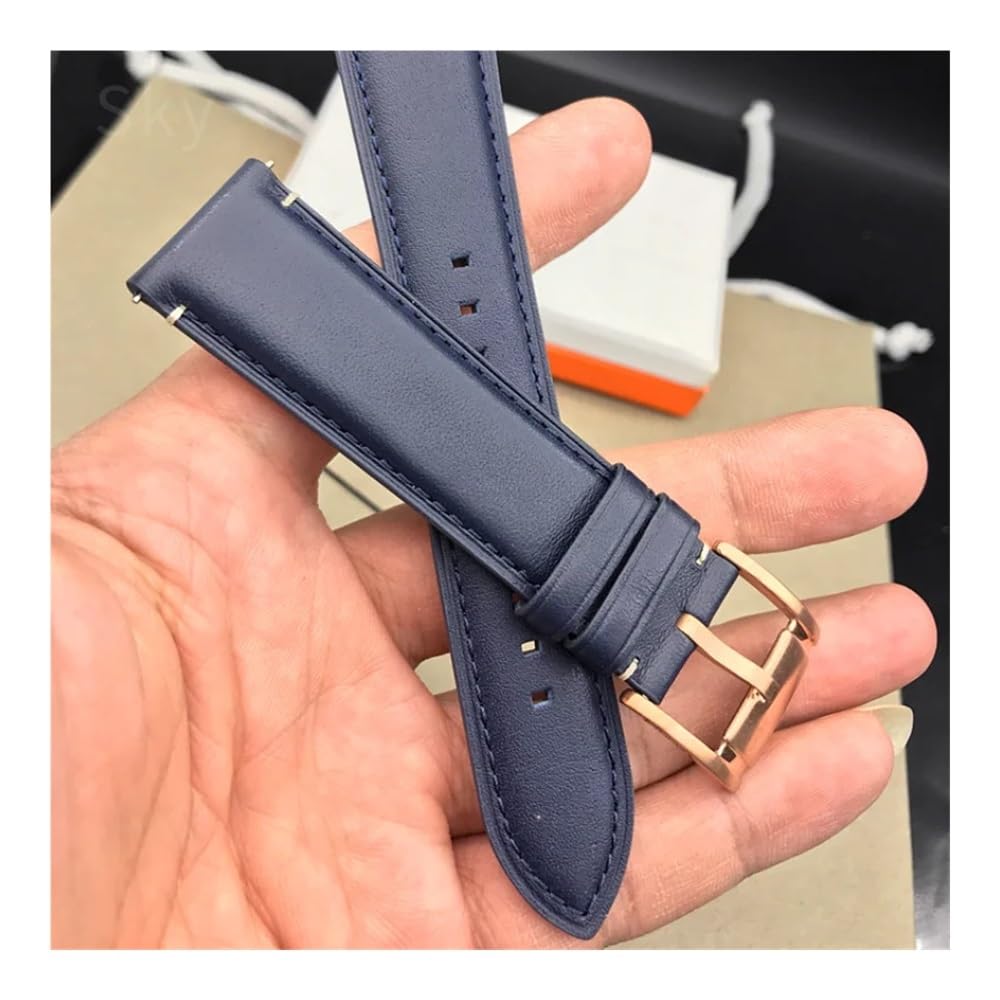 Correa de reloj cuero genuino, hebilla acero rosa azul oscuro piel vaca, correas universales 22mm y 24mm