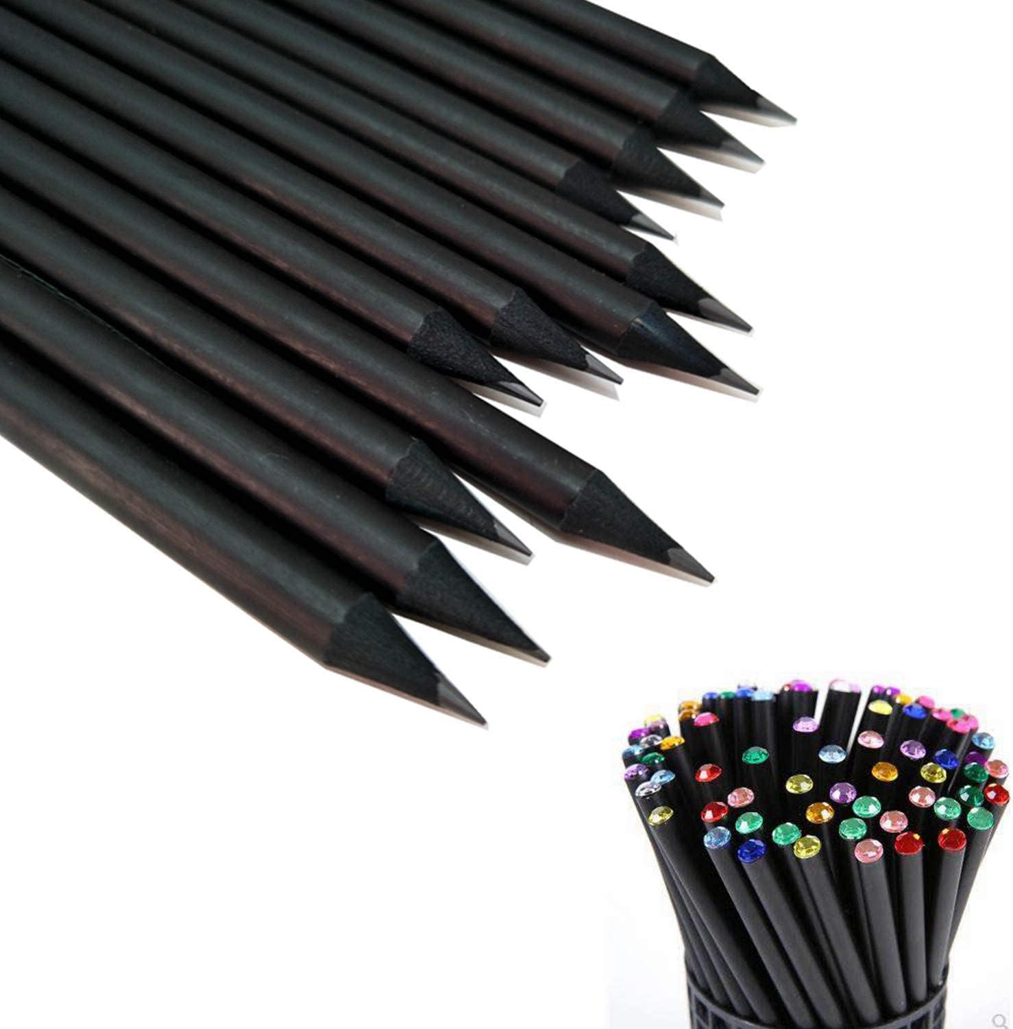HB Pencils, Pack of 12, Wood-Cased Graphite Pencils in Bulk, Sharpened, with colorful crystals, Office & School Supplies for Exams and Classrooms