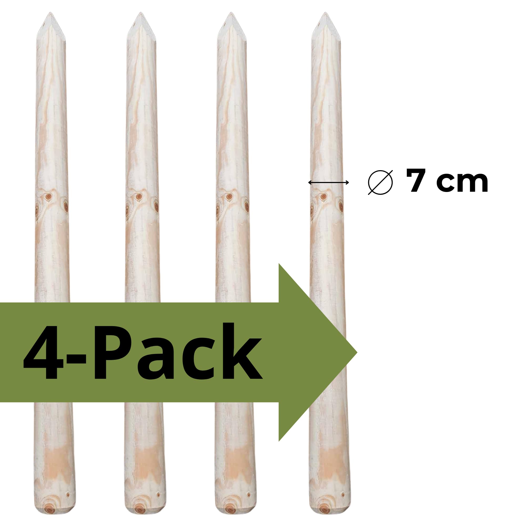 ø 7cm Pack De 4 Estacas De Madera con Punta Largo 240 cm Tutores para Plantas Sin Impregnar Poste Jardín Madera Natural para Árboles Poste para Valla Piquetas