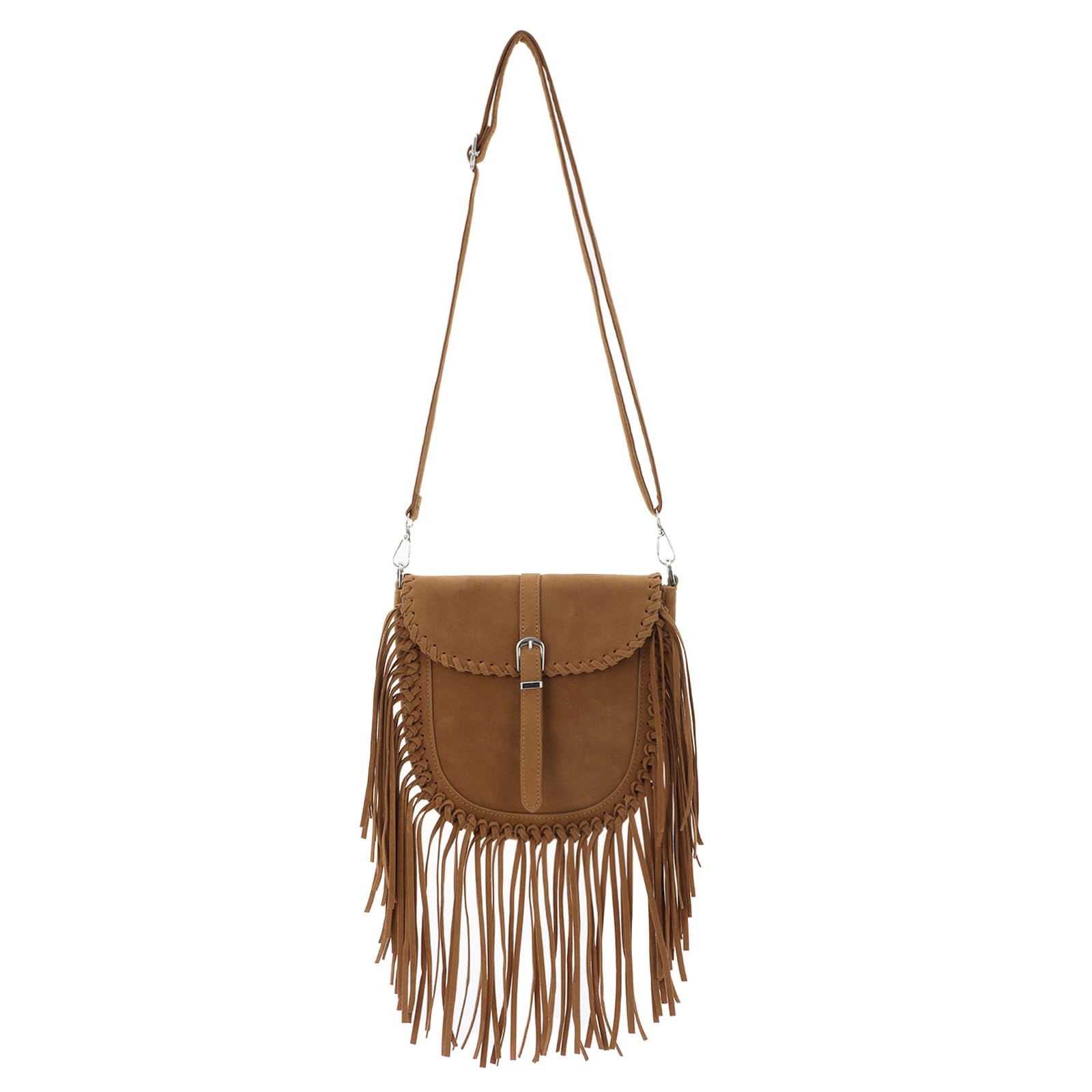 EVEOUT Damen Fransen Hobo Tasche Western Style Wildleder Umhängetasche mit Quasten Boho Schultertasche Hippie Crossbody Bag