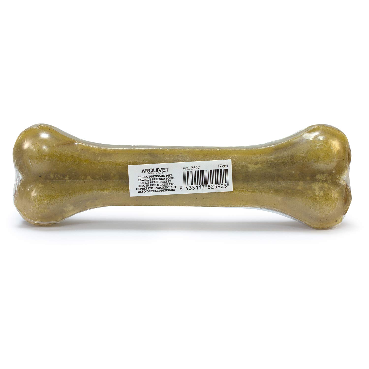 ARQUIVET Osso pressato in pelle bovina 100% naturale - 17 cm - Scatola piena 40 unità in termoretraibile - Snack naturali per cani