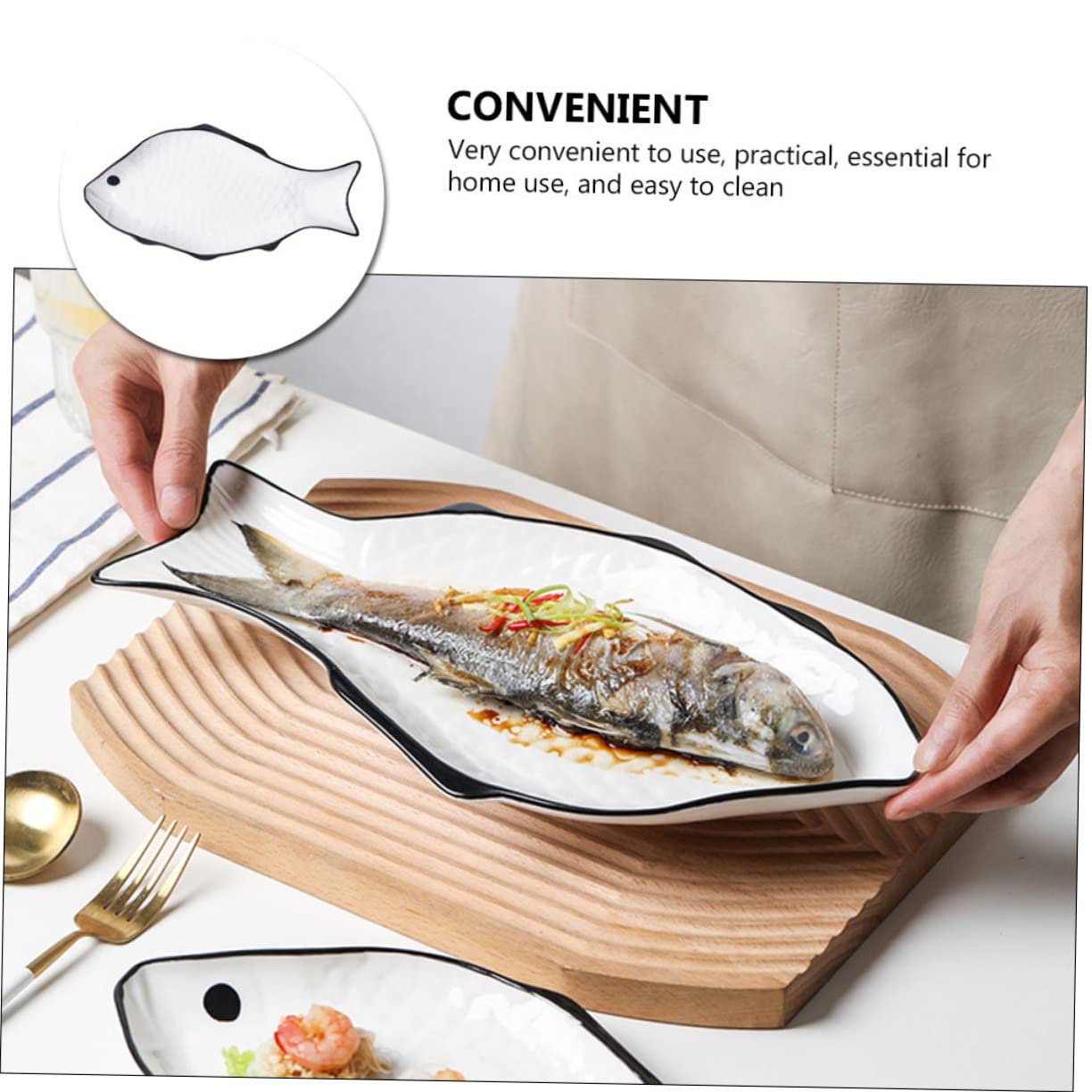 Cabilock Assiette en Céramique Forme de Poisson Blanche pour Cuisson Vapeur et Conservation des Aliments, Pratique et Facile à Nettoyer, pour Hôtel ou Maison