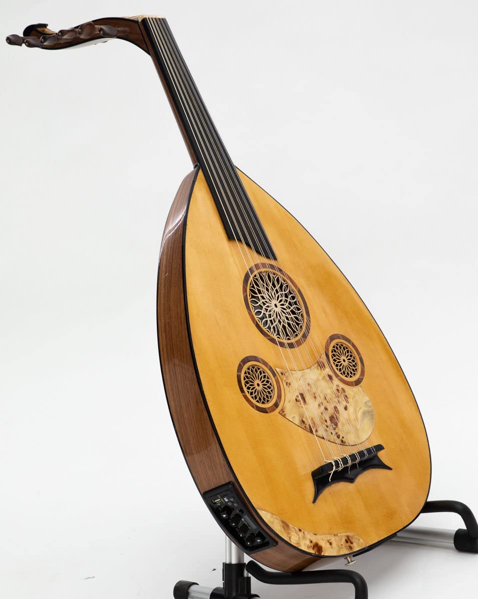 Oud acoustique de concert Oud électrique semi-creux avec égaliseur et étui souple Noyer et Burl