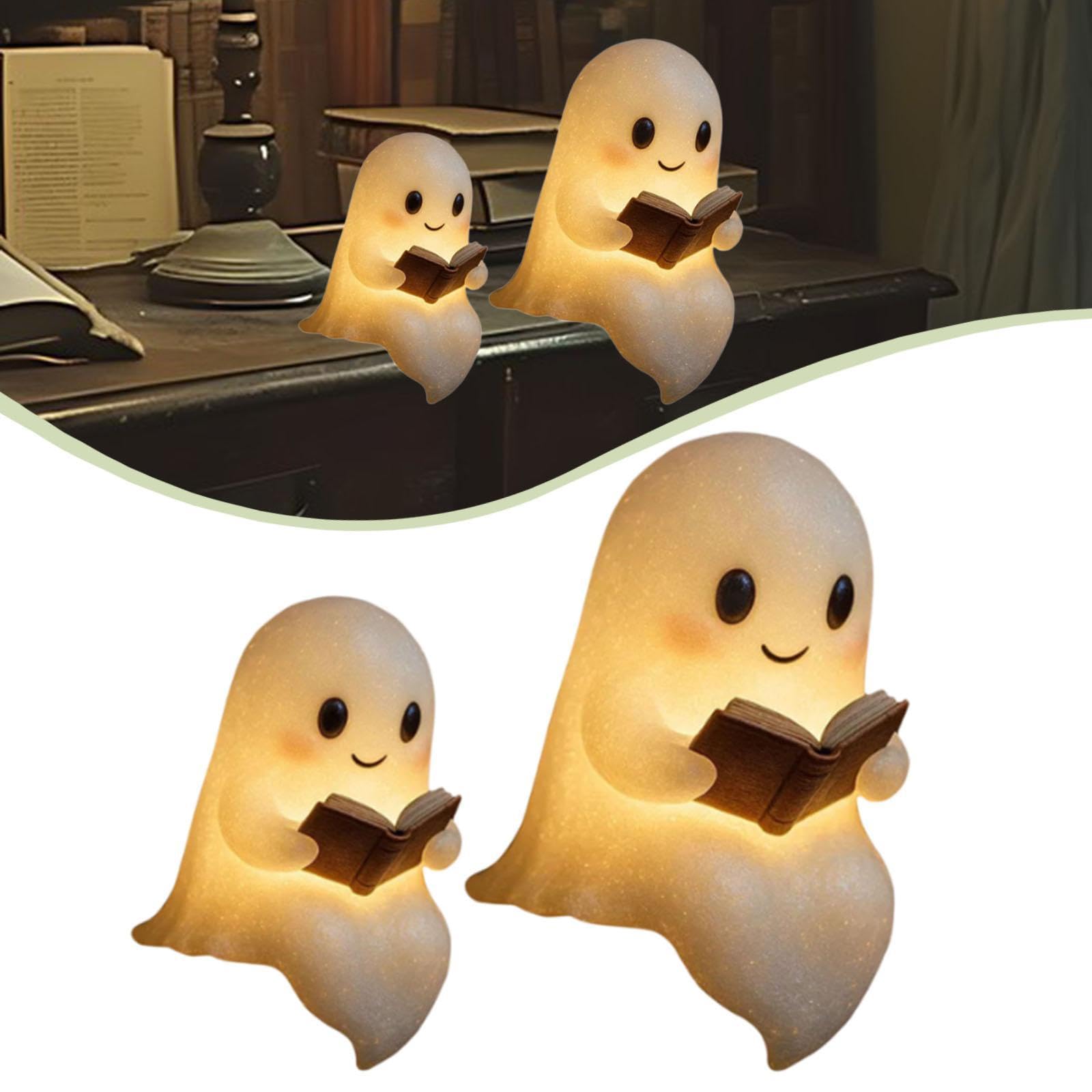 2Pcs Geister Leselampe, LED Geister Nachtlicht für Schlafzimmer Bücherregal | 3D Harz Geistfigur | Niedliche Geister-Leselampe | Ghost Reading Book Lamp für Leser & Buchliebhaber | Halloween Deko