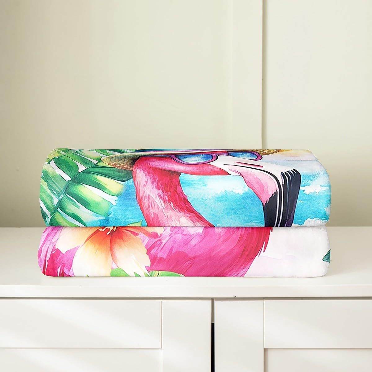 Erosebridal Flamingo Queen Size Fleece Blanket, Summer Flamingo Flannel Blanket for Kid Boys Girls Adults, Happy Beach Party Fuzzy Plush Throw, Wildlife Tropical Flowers Blankets