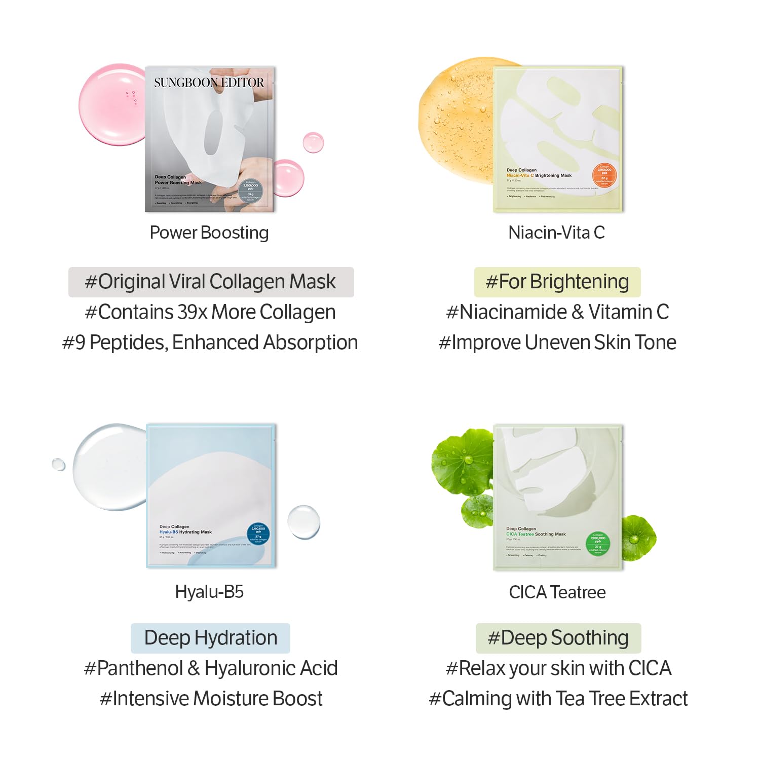 SUNGBOON EDITOR Deep Collagen Niacin-Vita C Maschera Notturna 37Gx4Ea | Vera Maschera Viso Al Collagene Con Niacinamide E Vitamina C | Collagene Reale 2,160,000Ppb | Pelle Di Cristallo Korean