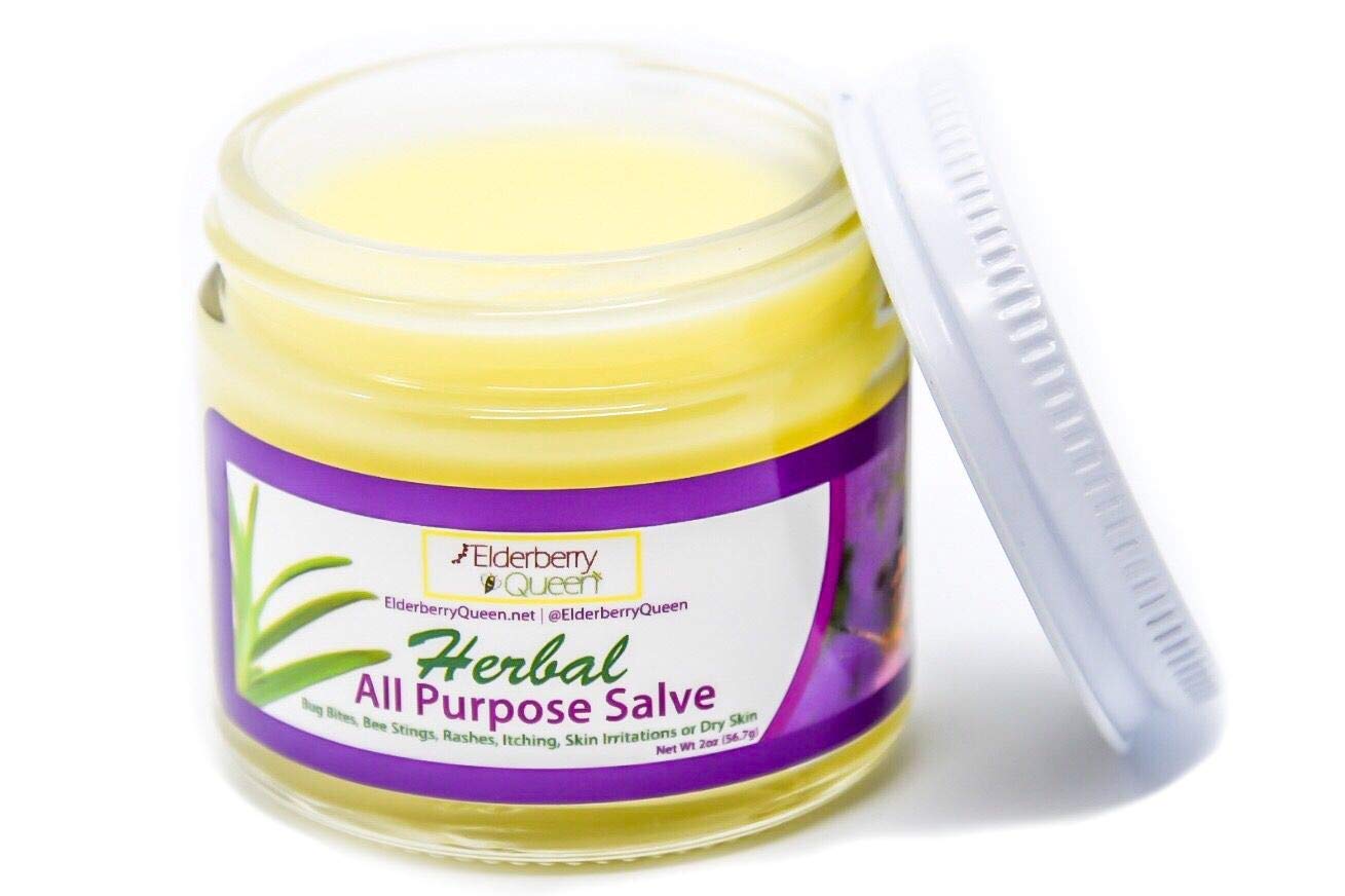 Elderberry Queen Healing Salve, All Purpose Anti Itch Herbal Balm for Dry Itchy Skin, Cracked Heels, Minor Burns, Sunburn, Chapped Lips (2 ounce)