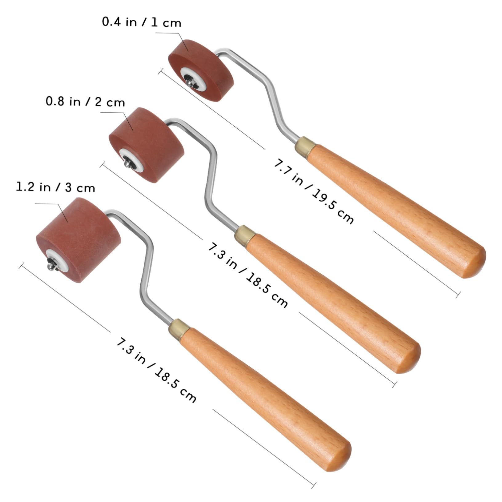 Housoutil Gummiwalze 3 Stück mit 1, 2 und 3cm Walzenbreite Braun
