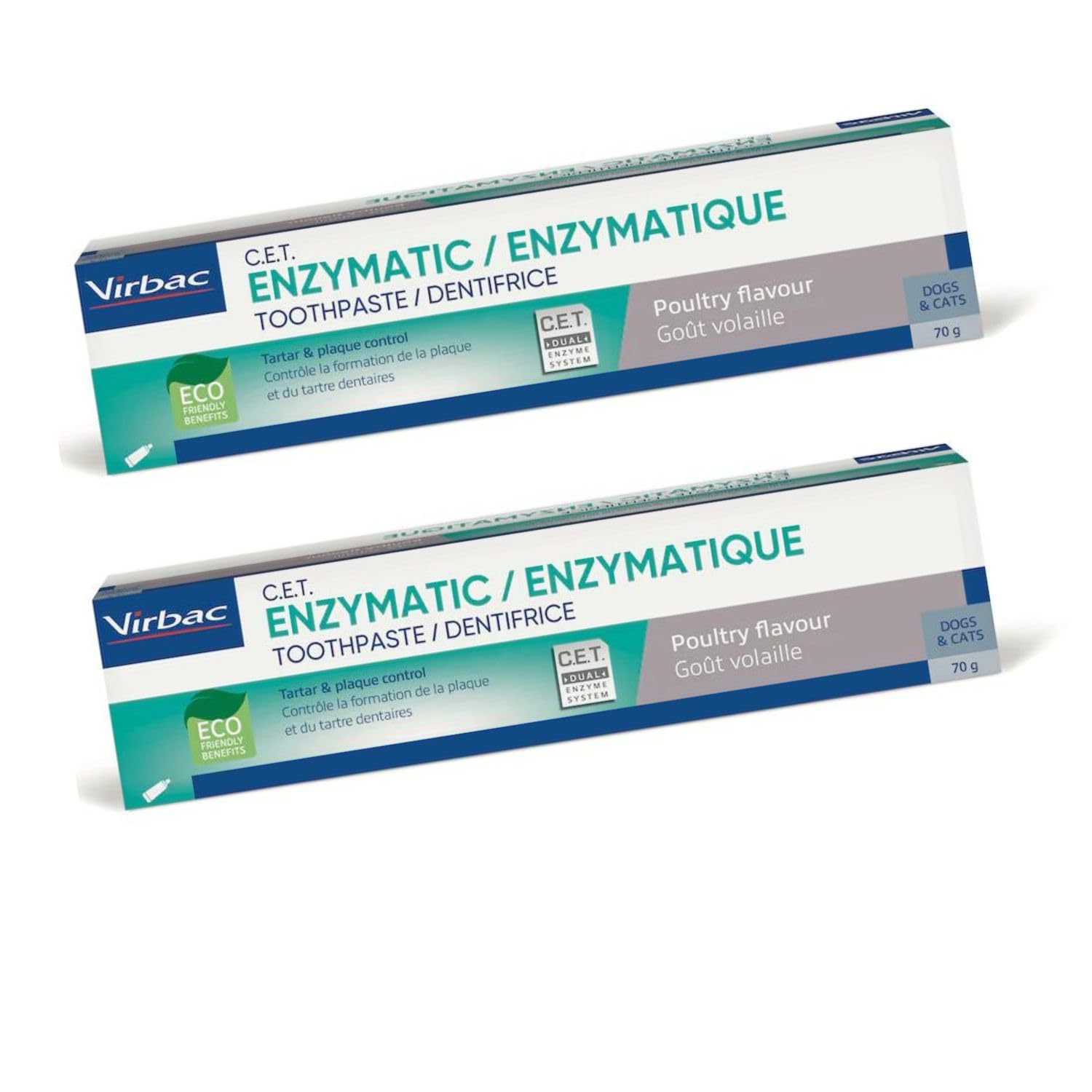 QuebecCET Enzymatic Toothpaste for Dogs (Pack of 2) Home & Vet Dental Care for Pets, Promotes Fresh Breath, Healthy Gums, Plaque & Tartar Control | Suitable for All Ages of Dogs - 70g Poultry Flavour