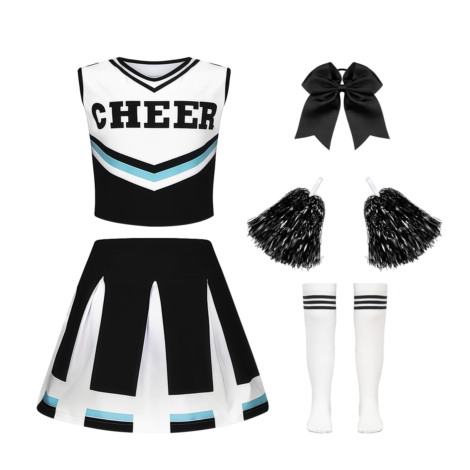 Luckyou Deguisement Pompom Costume De Cheerleader Déguisement Uniforme de Pom-pom avec Pompoms Chaussettes pour Halloween Mascarade Carnaval - 1