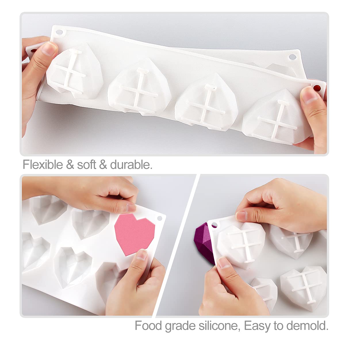 Moule en Silicone, Moules en Silicone pour Bonbons et Chocolats, Forme de Coeur Moule en Silicone Antiadhésif, Les Moules 3D en Silicone Sont Multifonctionnels et Résistants Aux Hautes Températures