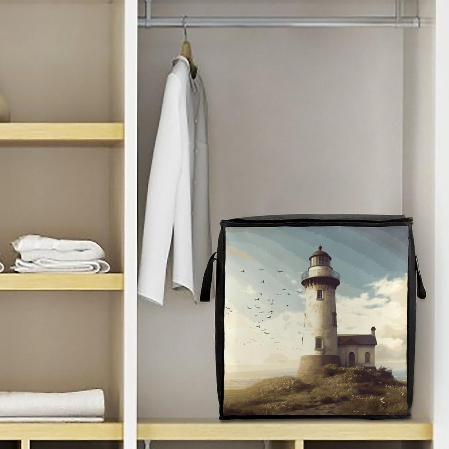 Old Lighthouse Storage Bags Moving Bags Storage Bins | Comforter Storage Bag Reinforced Handles & Zippers Foldable Closet Organizers and Storage for Blanket Pillow Clothes