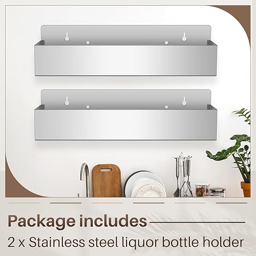 Miniatura 3 de Tanlade Soporte para botellas de licor de acero inoxidable de 22 pulgadas, 22 pulgadas, soporte para botellas de spray montado en la pared, estante