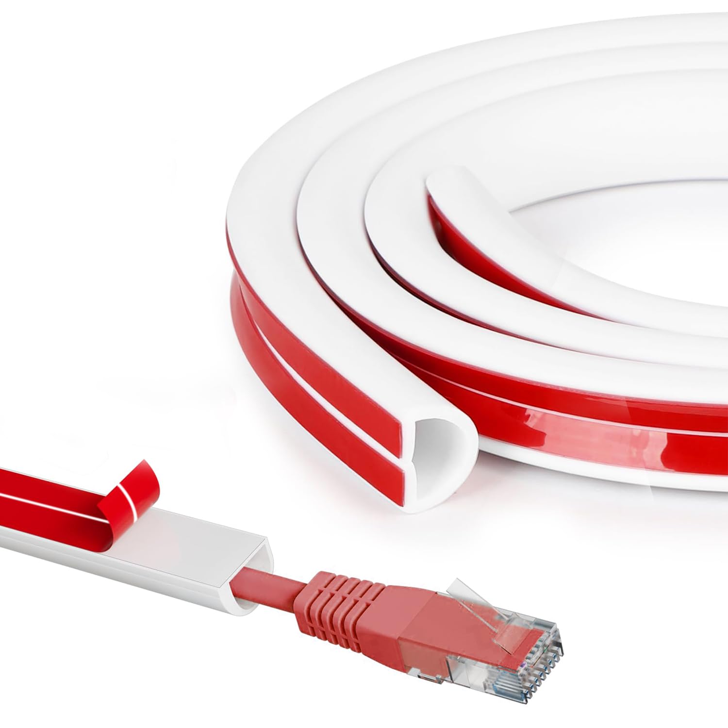 2M White Cable Trunking | Trunking for Electric Cables Tidy Hider | TV Cable Hider | Self Adhesive Conduit Trunking for TV Computer Wall Floor Wire Management Home Office
