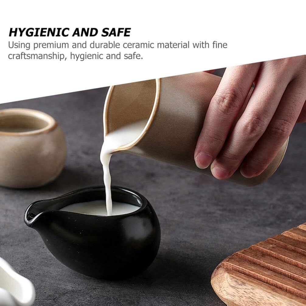Salsiera per salsa per condimenti per insalata, salsa a bocca affilata, tazza per latte, latte, caffè, serbatoio per latte in ceramica, per cucina e ristorante (bianco)