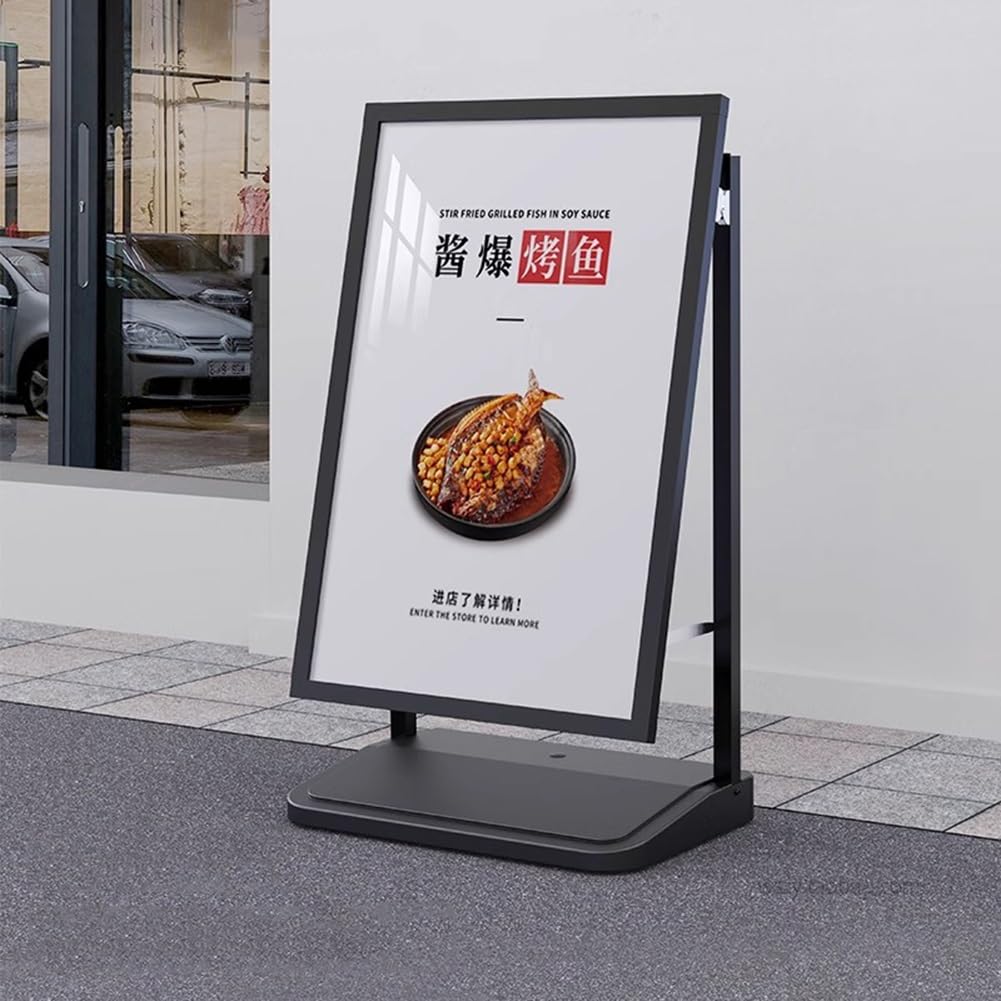 Rygcrud Schwer Belastbar Bodenständer Schildhalterung, Aufklappbarer Rahmen Ständer Für Gehwegschilder (ohne Tafel) Mit Rädern, Geschäft & Laden Schild Display(60x120 cm)