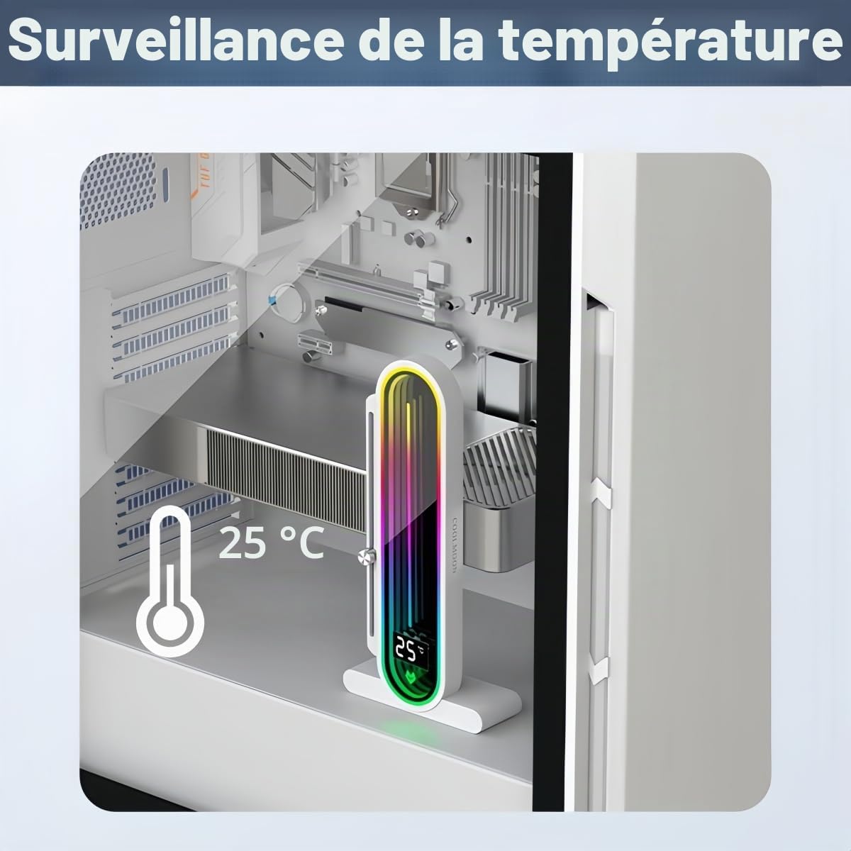 Support de carte graphique RVB réglable en hauteur avec affichage de la température intégré, support de carte graphique PC 3 broches 5 V, support anti-affaissement et base magnétique