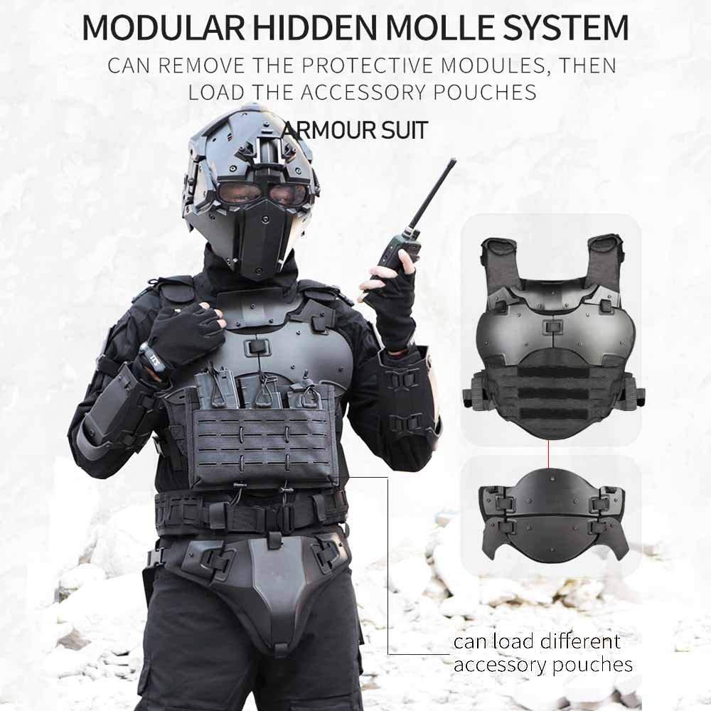 N/W Juego de Armadura táctica Airsoft, Protector de Pecho táctico Ajustable Molle, cinturón de Combate de protección de Codo Ajustable, Traje de película CS
