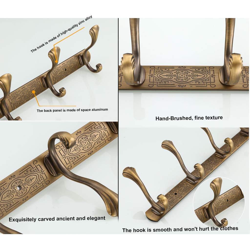 ZHOUXIAO Appendiabiti in Metallo Rustico Rack Montati a Parete 3-6 Ganci, Cappotto Agriturismo Vintage Intagliato Cappotto Gancio per Salotto Appeso Cappotto Cappello Asciuga gold-3hooks