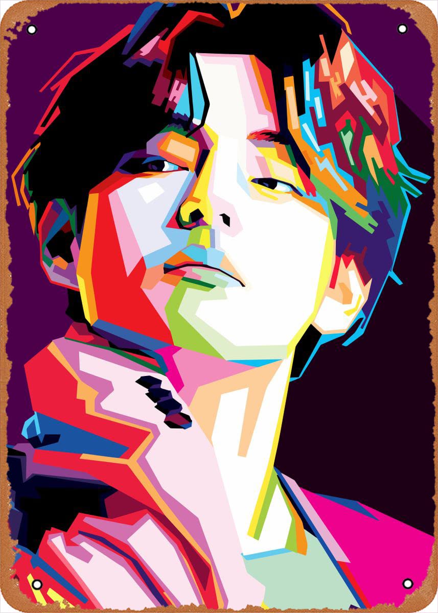 Wanfst Wpap Collections Kim Taehyung WPAP Art Metal Tin Sign Poster Vintage Art Wall Decor 12 x 8 inch