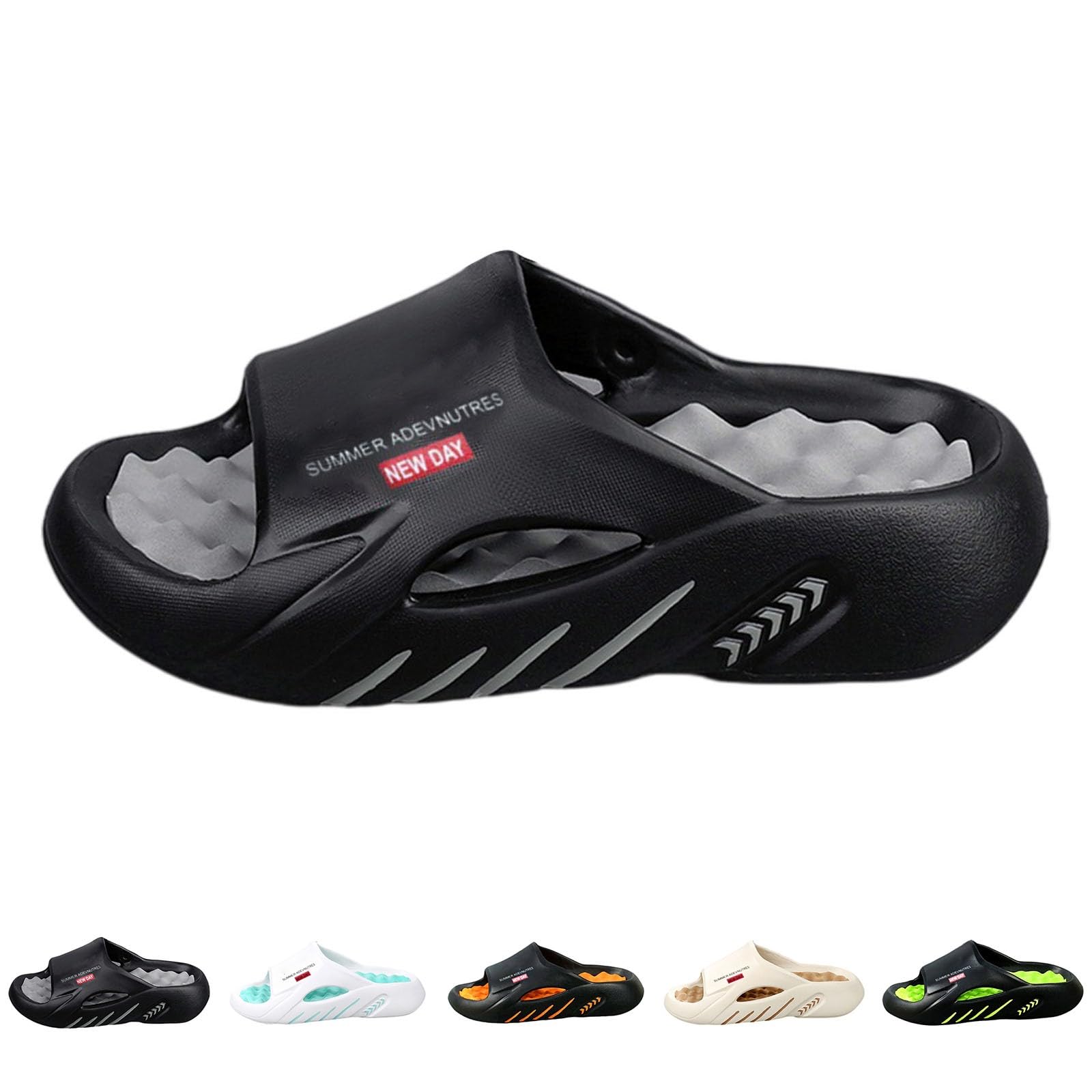 Chanclas de baño de EVA para hombre, plataforma con cama, diapositivas deportivas con función de masaje, antideslizantes y suaves, pantuflas para ducha, playa, sauna y uso diario, pies anchos