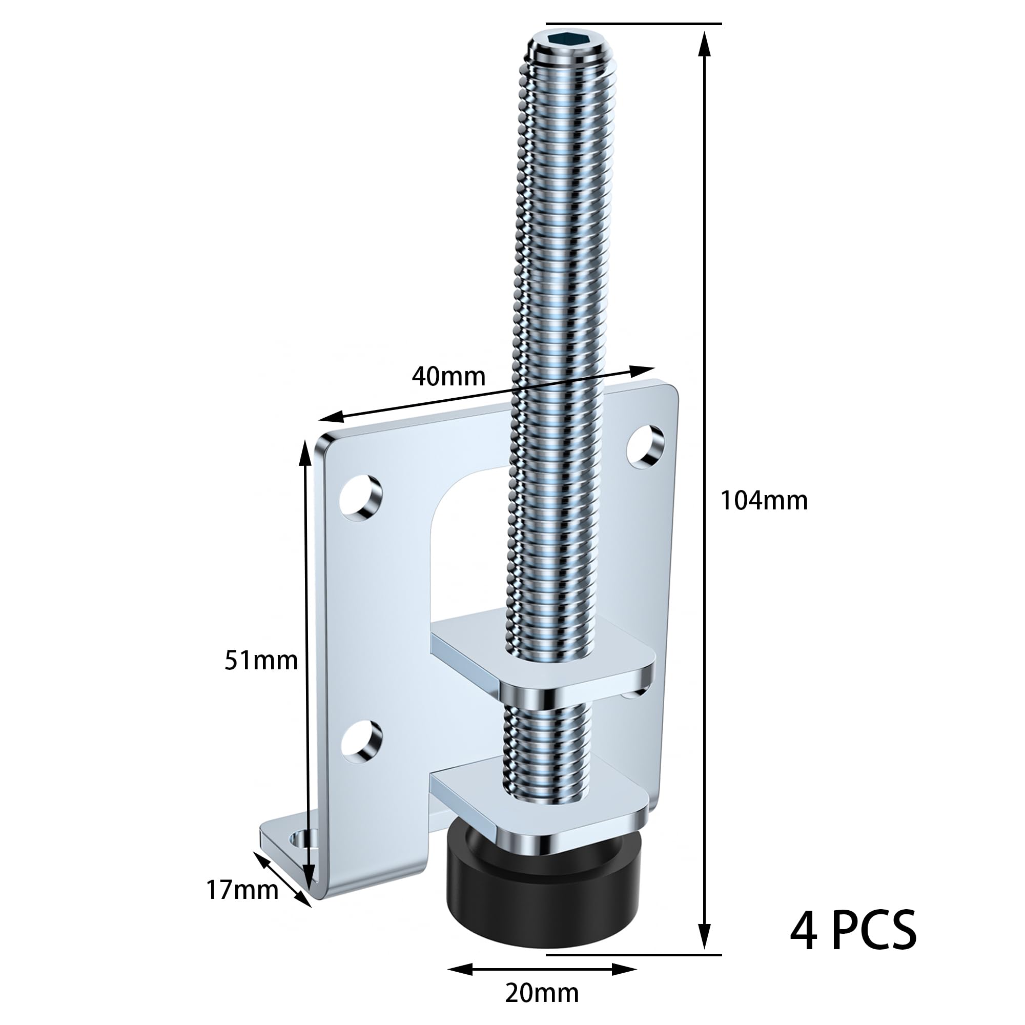 DDHOMIN 4 PCS Heavy Duty Adjustable Leveling Feet Furniture Legs (104mm), Silver - Image 2