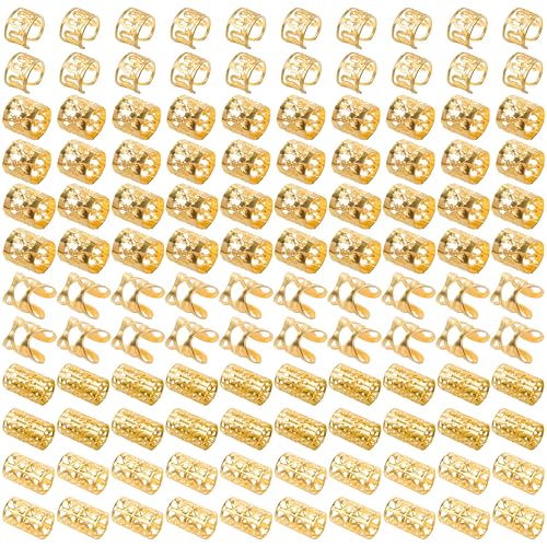 Ryalan 120 PCS Gold Dreadlock Beads Hair Jewelry Braids Accessories for Goddess Locs Crochet Passion Twist Hair Rings Soft Metal Adjustable Braiding Cuffs (120Pcs Gold)
