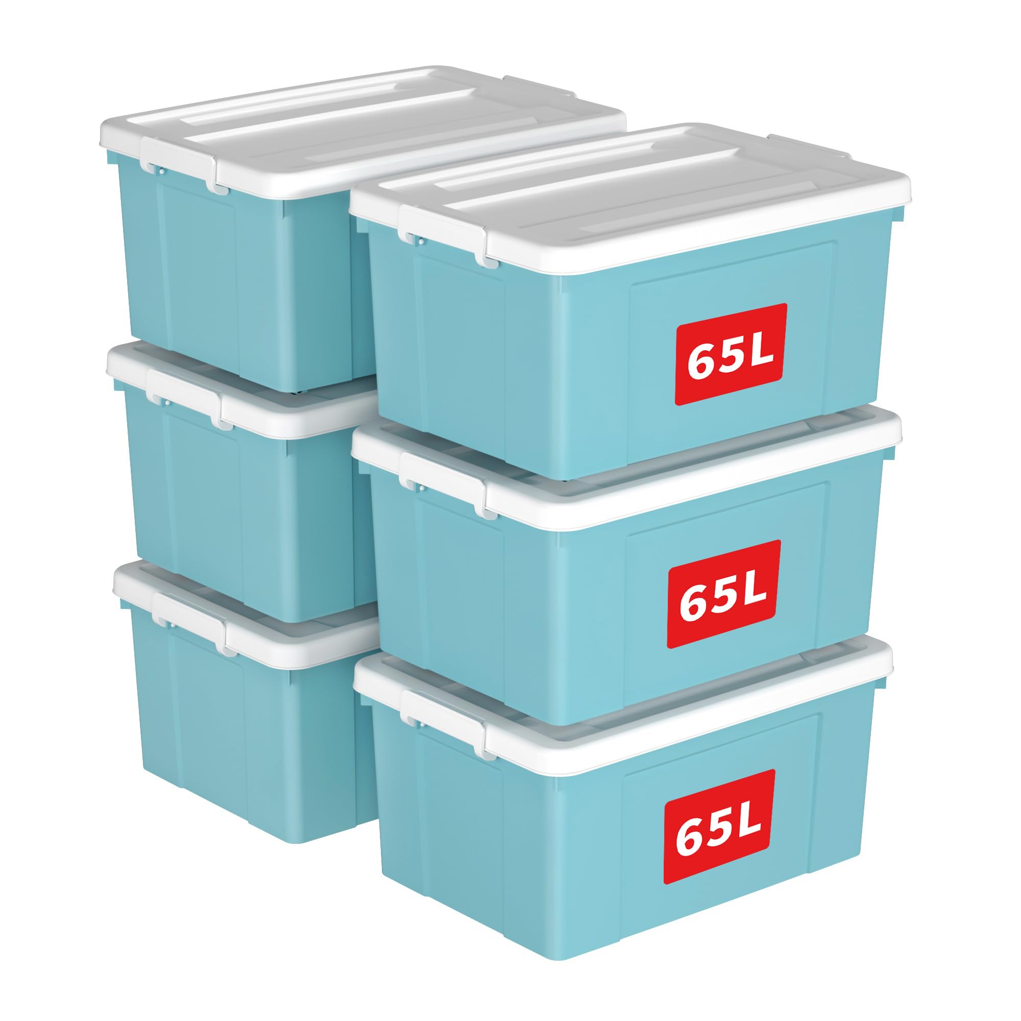 Cetomo 65L*6 Storage Boxes, Plastic Storage Box with Lids, Organizing Container with Secure Latching Buckles, Stackable, Nestable, Tote Bin for Home Office Clothes, 65L-6Pack, Blue — image 1