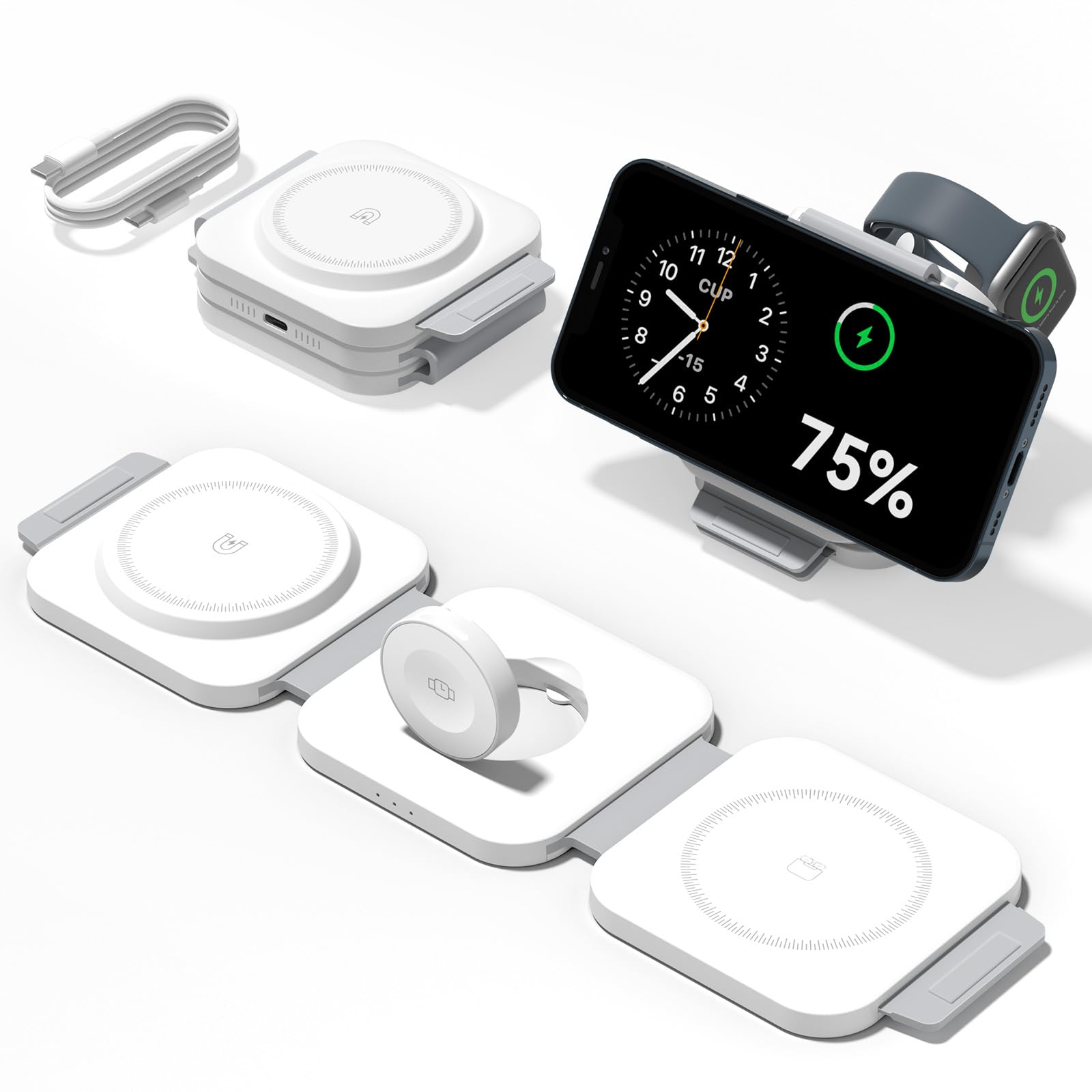 3 in 1 Charging Station for Apple Multiple Devices, Foldable Magnetic Fast Wireless Charger Dock, Travel Charging Pad for iPhone 17 16 15 14 13 Pro Max Plus Apple Watch Series & AirPods 4/3/2/Pro
