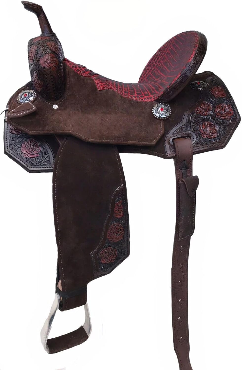 Handmade Premium Leather Comfort Western Barrel Racing Saddles for Horses Trail Equestrian Tooled Carved Horse Saddle for Equestrian Riding Size: 10-18 inch Seat QW37 (16" inches seat)