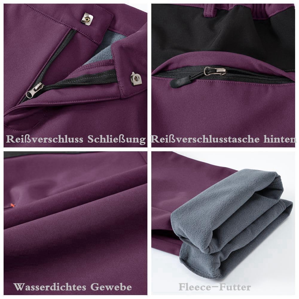 YSENTO Pantalon de randonnée pour femme - Imperméable - En softshell - Doublure polaire - Chaud - Pour l'hiver - Pantalon de trekking - Pantalon de ski