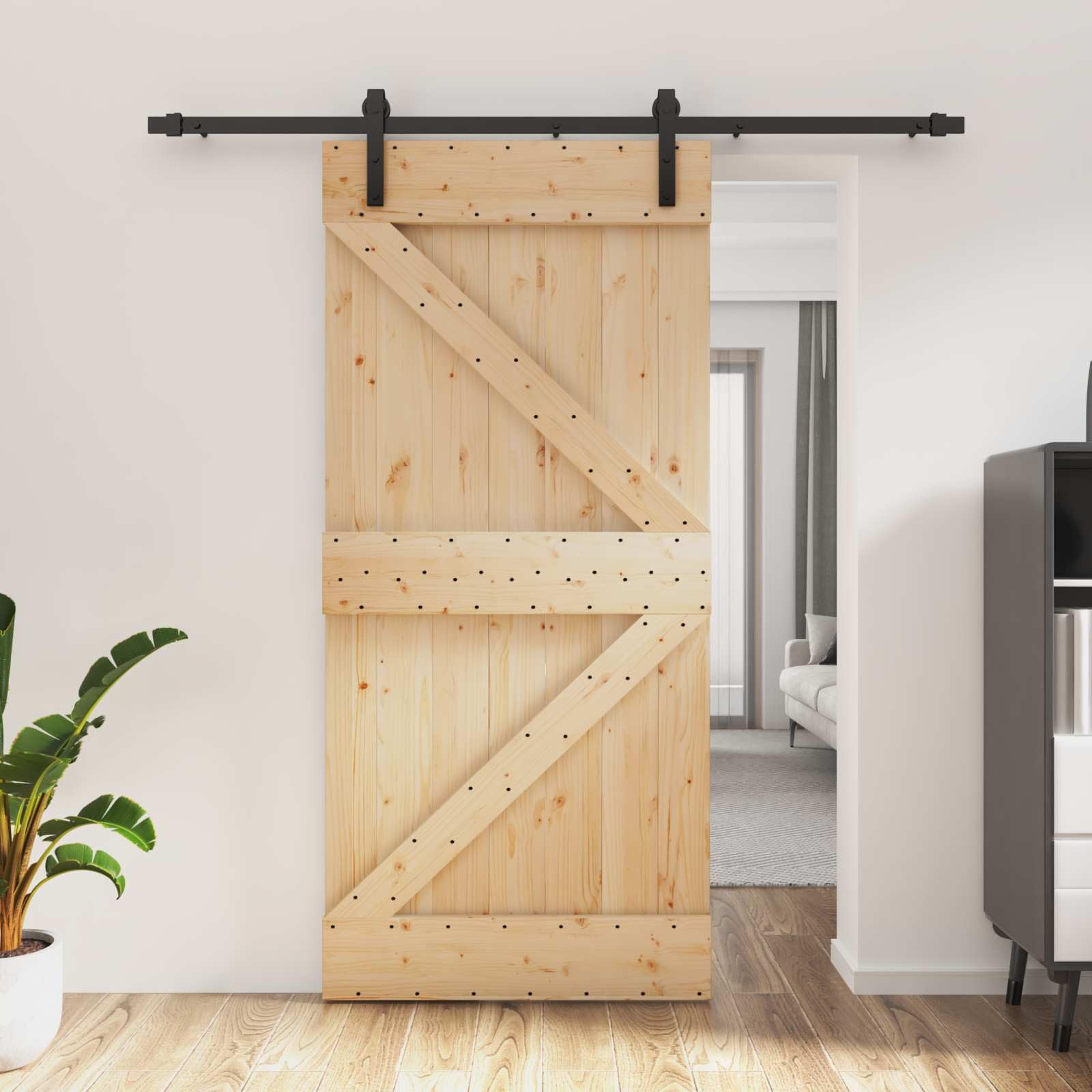 vidaXL Drzwi przesuwne 95 x 210 cm Lite Drewno Sosnowe (Nieobrobione)