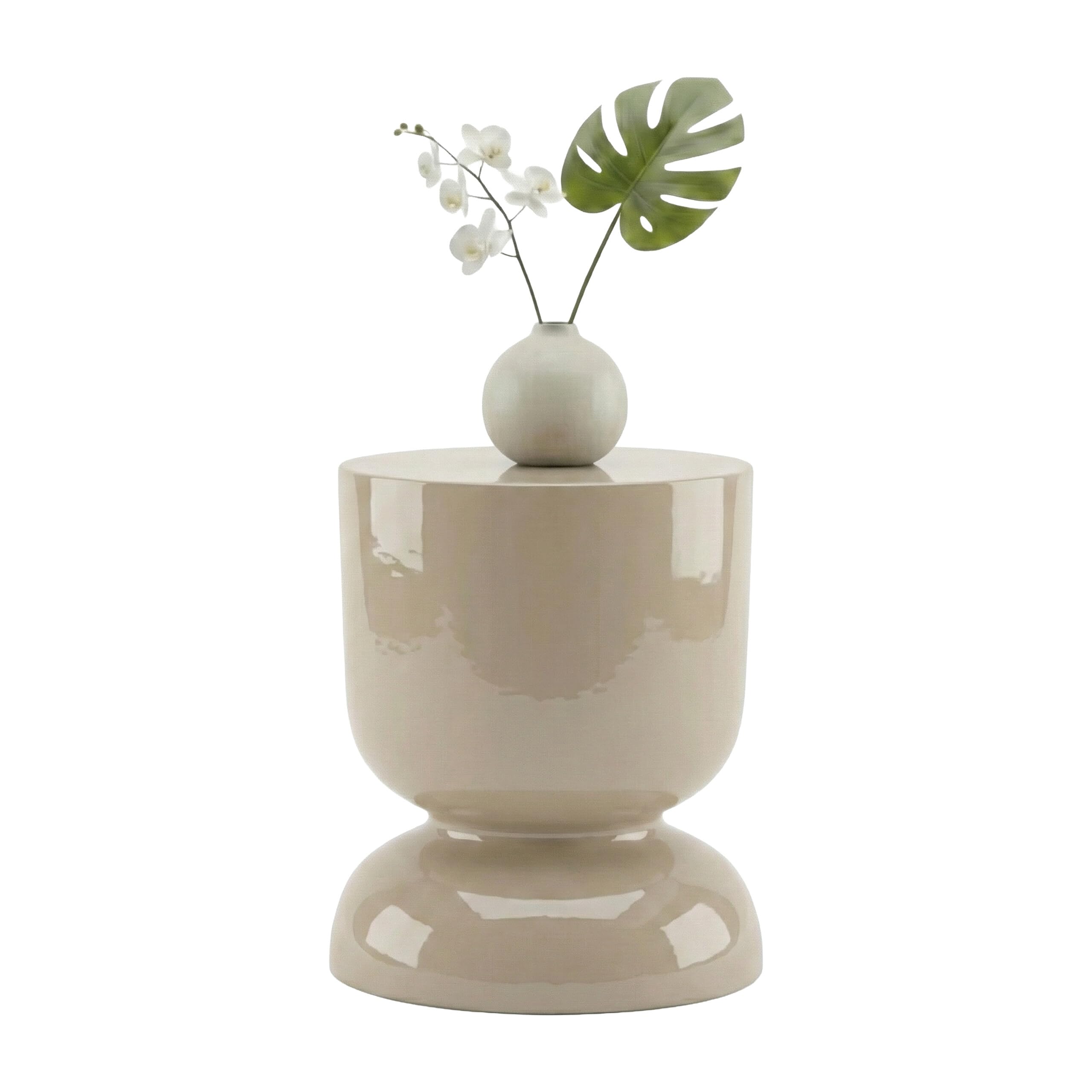 Relaxdays Beistelltisch, Sanduhr-Design, Wohnzimmer Dekoobjekt, Beistellhocker HxD: 46 x 36 cm, Podest, Metall, beige