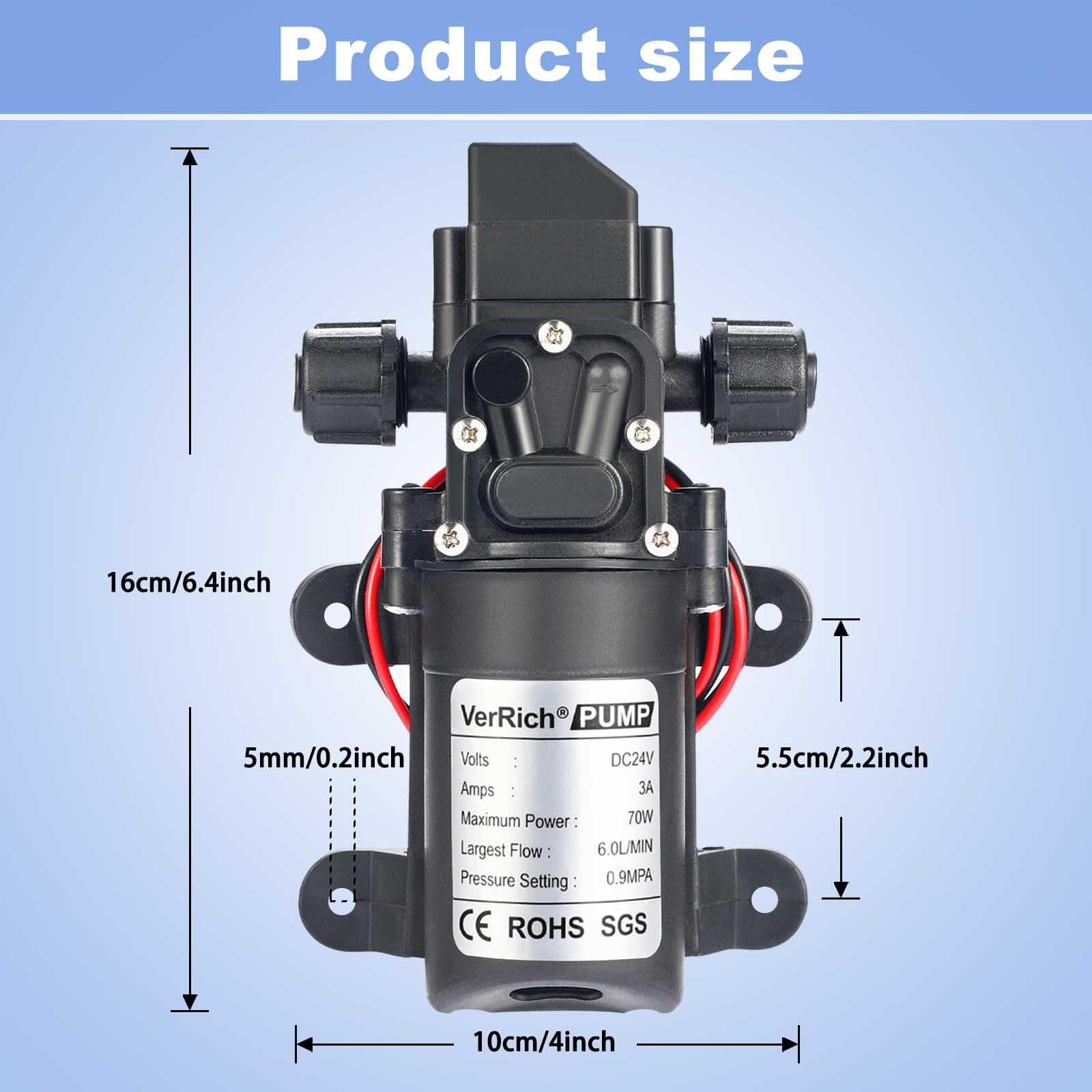 VerRich Pompa a diaframma per acqua 24V con adattatore di alimentazione per rubinetto, camper, roulotte con connettori M18*1,5mm