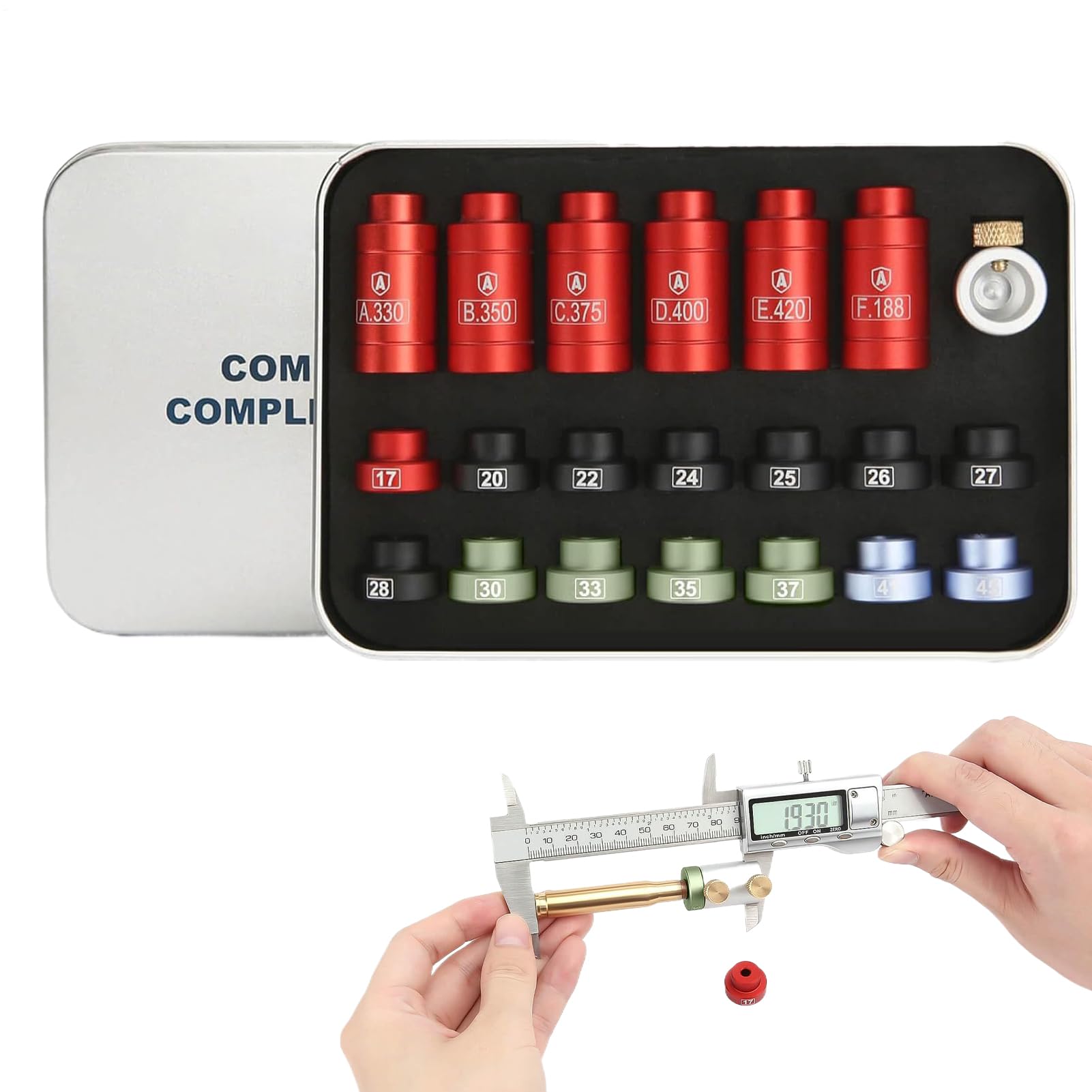 Kit Di Comparatore Di Scartamento Dello Spazio Head - Attrezzatura Di Ricarica Dei Proiettili - Ga Indice Di Headspace Con 14 Inserti E 6 Boccole, Kit Di Comparatore Di Proiettili Per La Ricarica