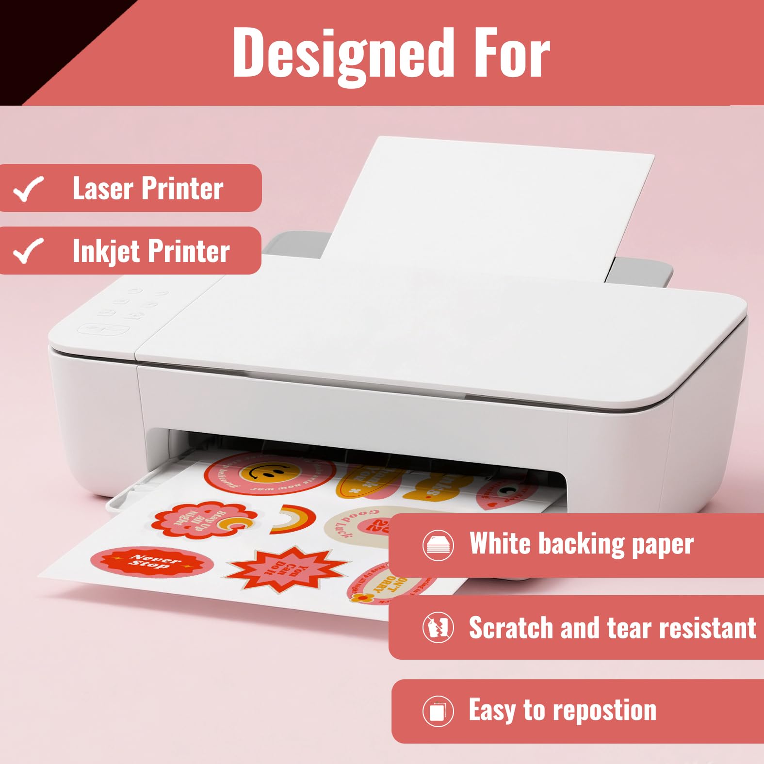 Carta Adesiva Bianca Kamo A4 - 30 Fogli Per Stampa Etichette | Per Laser E Inkjet - Foto 2