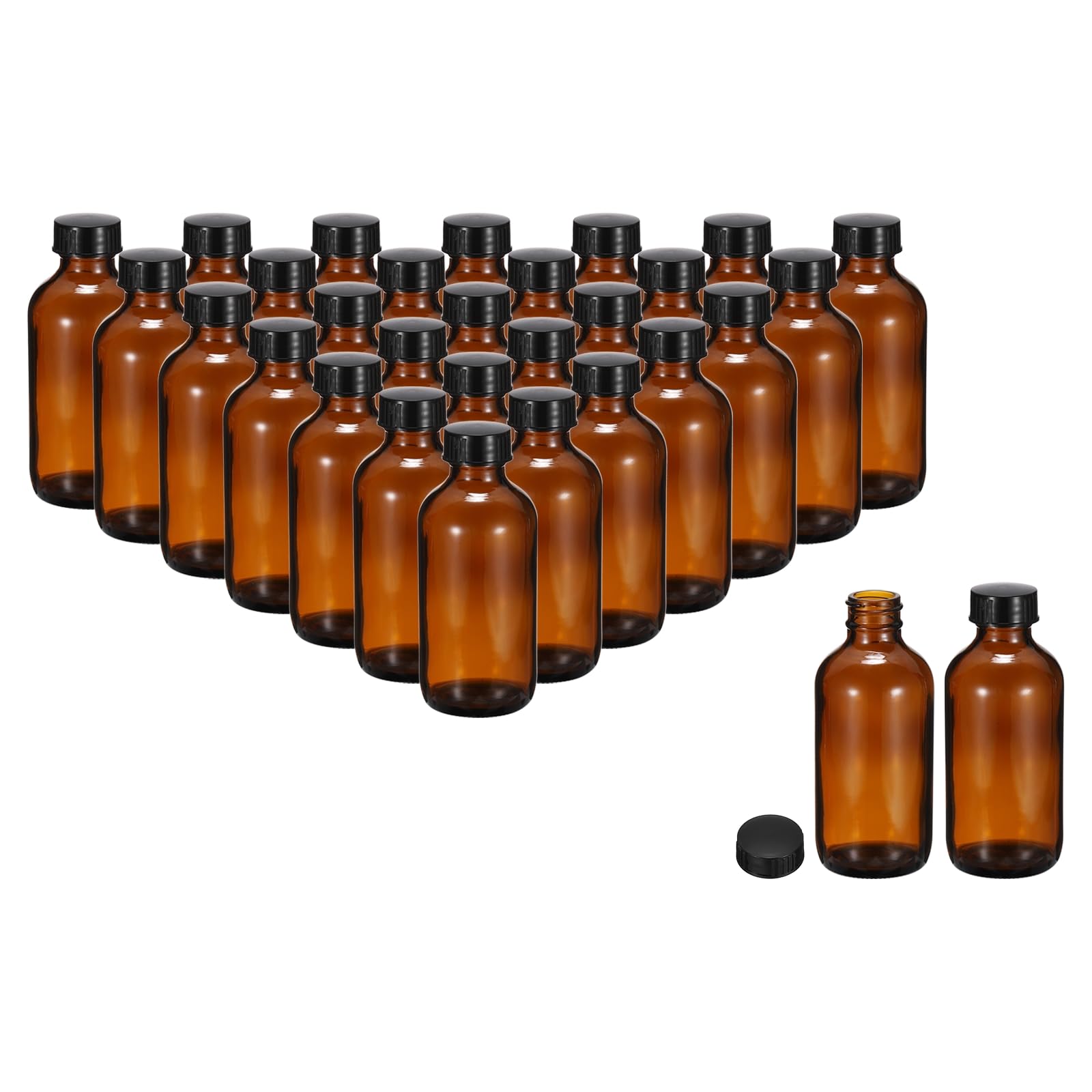 PATIKIL 4oz(120ml) Glas Probefläschchen 30Stk Runde Flaschen Abfüllflaschen Mit Schwarzer Polykegel-Kappe Für Reagenzien Flüssigkeiten Ätherische Öle Parfüm Bernstein