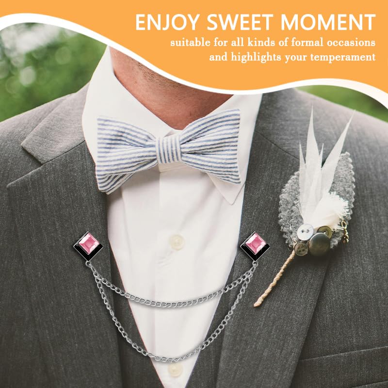 Image of Gem Brooch Pins Hanging Chain Lapel Pin for Men Suits Shirt Collar Brooch Square Crystal Brooch Pin Rhinestone Lapel Pins for Men Tassel Chain Brooch Collar Pins Business Suit Shirt Accessories