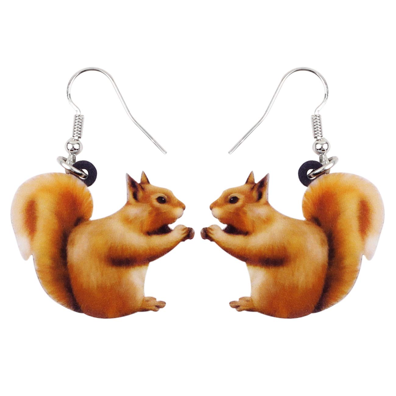 Boucles D'oreilles Pendantes En Cuir Imprimé écureuil De Noël - Crochets Argent 925 Hypoallergéniques - Pour Fêtes Et Costumes