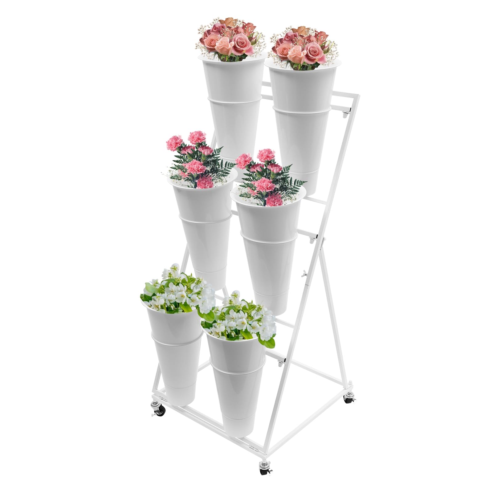 YUANCHUTOP 9PCS 3-Tier Rolling Plant Stand, Heavy-Duty Flower Display Shelf for Indoor/Outdoor Use, Perfect for Garden, Patio, Living Room, and Florists.
