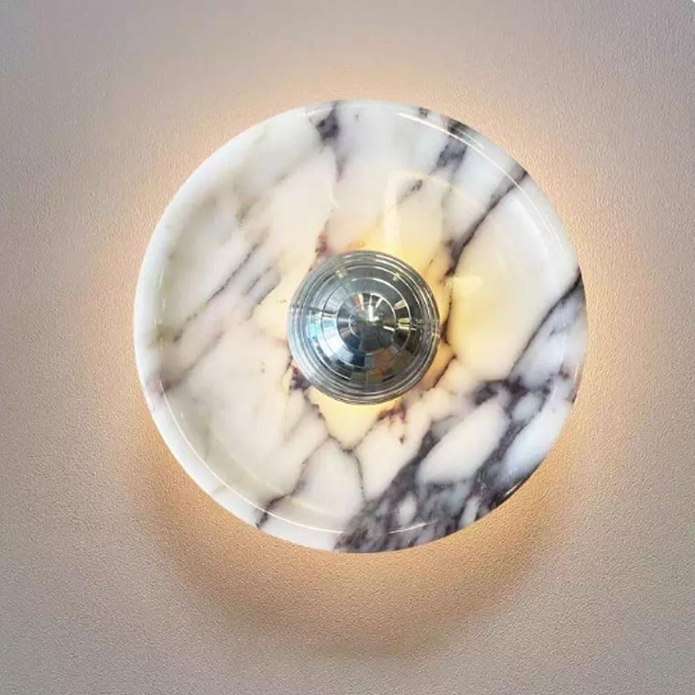 TONFON Round Marble Wall Lamp Nordic LED Wall Sconce Alabaster Restaurant Lighting Wall Mounted Lamp for Bedroom Bedside Living Room Study Room Corridor Entryway