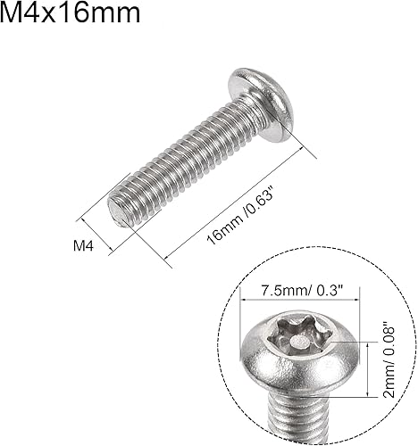 Miniatura 2 de uxcell Tornillo de máquina de seguridad Torx M4x16mm, 20 tornillos de cabeza plana en la columna interior, pernos de sujeción de acero inoxidable 304